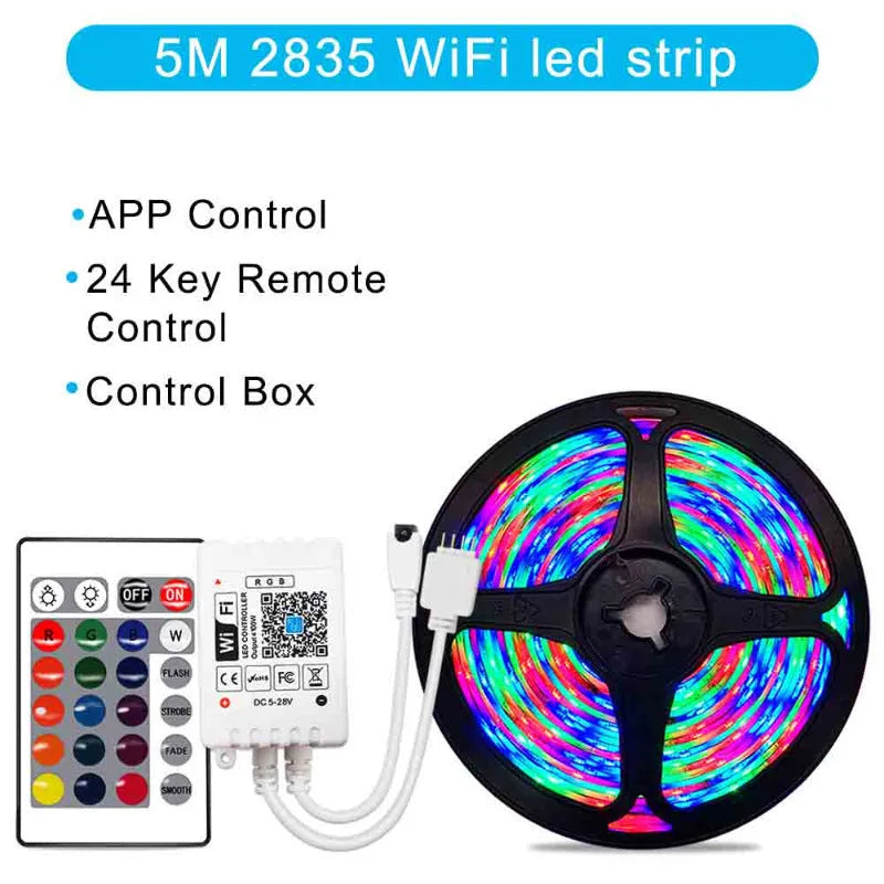 WiFi RGB LED light strip with 2835 and 5050 chips, 24-key controller, for TV backlight