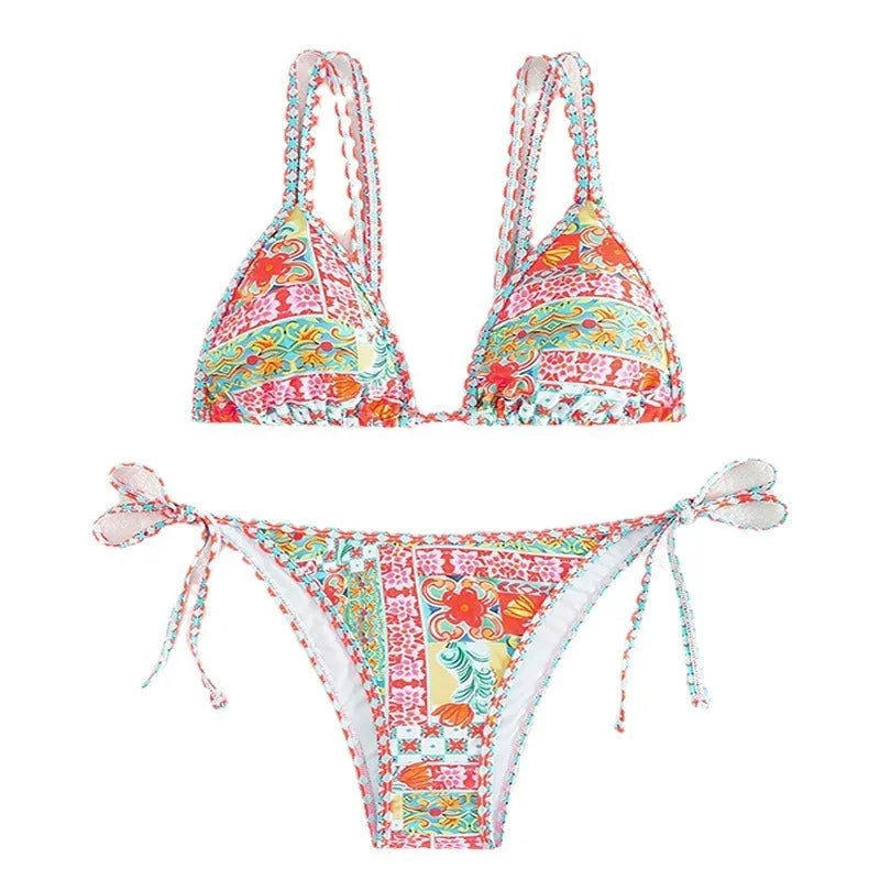 Women's European American style lace-up split swimsuit with backless design for swimming sports