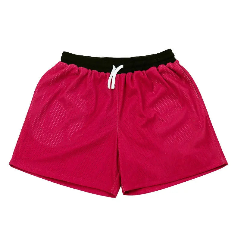 Men's solid colour mesh shorts for running and fitness training in quick-dry chemical fibre fabric