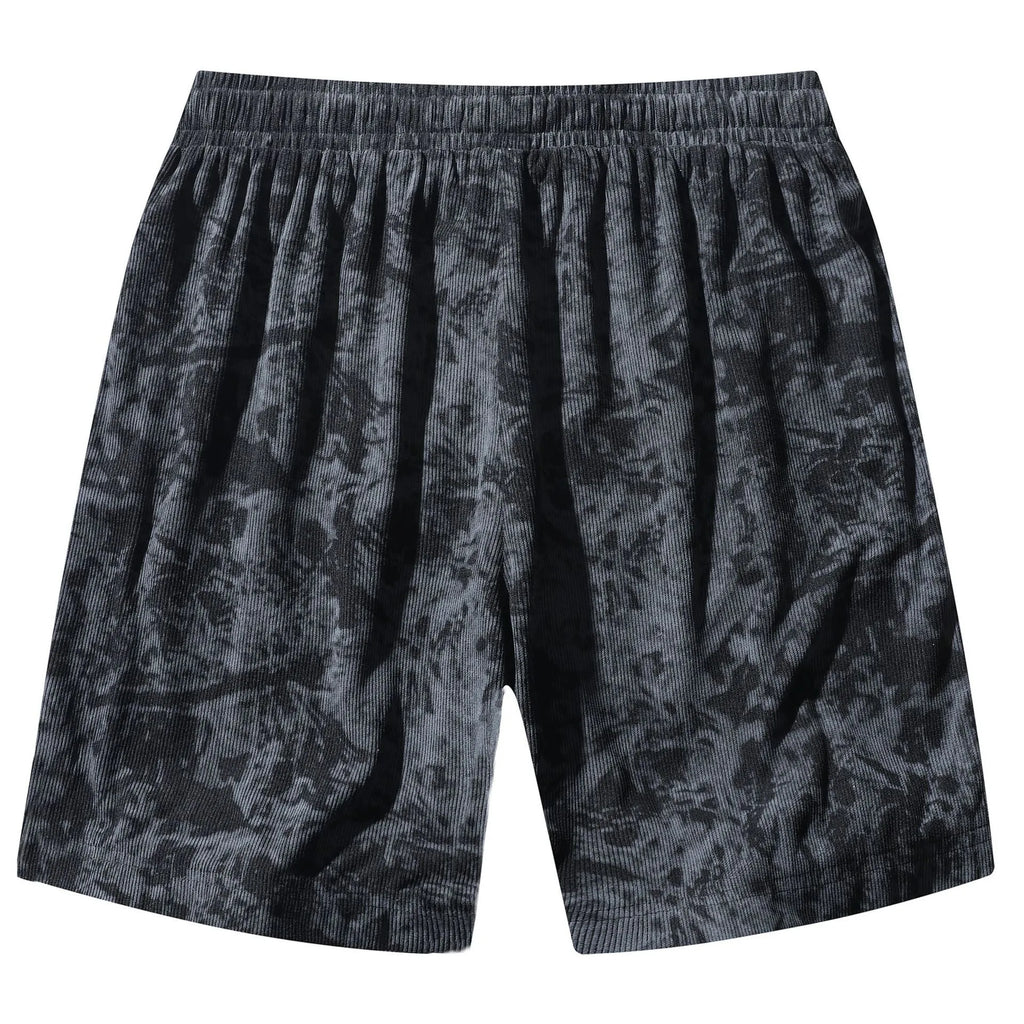 Men's camouflage corduroy athletic shorts with high waist and straight fit in white gray and black colors