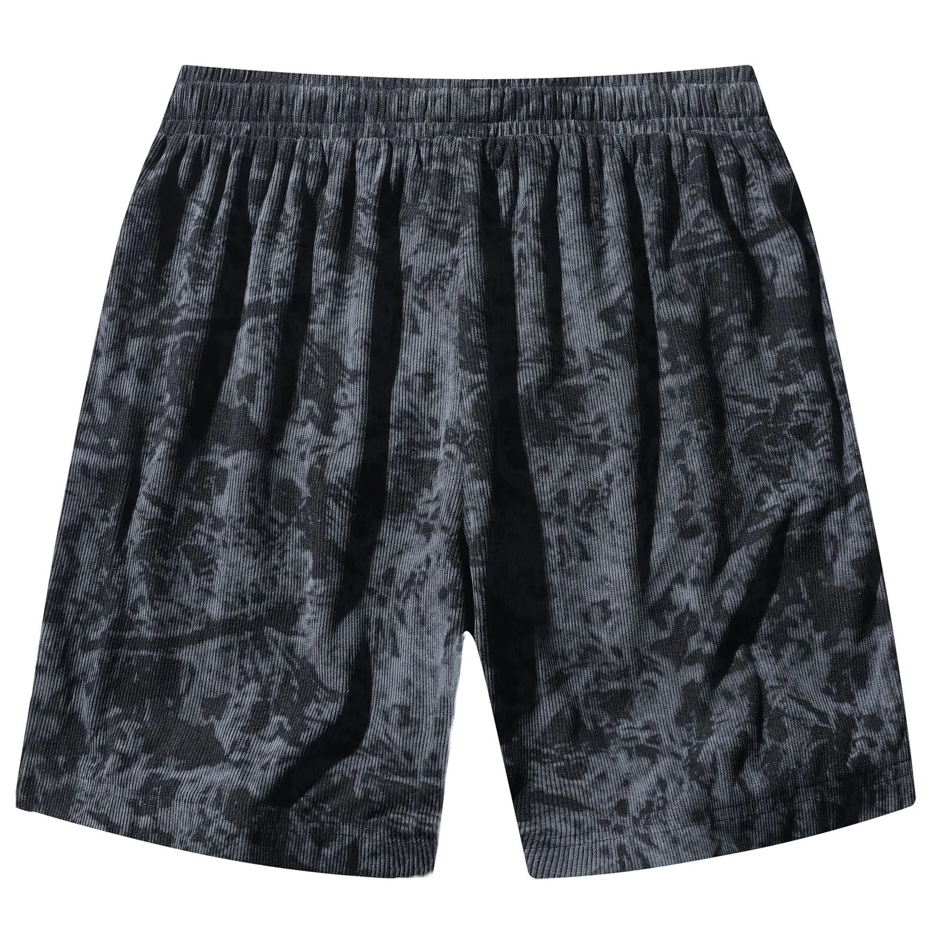 Men's camouflage corduroy athletic shorts with high waist and straight fit in white gray and black colors