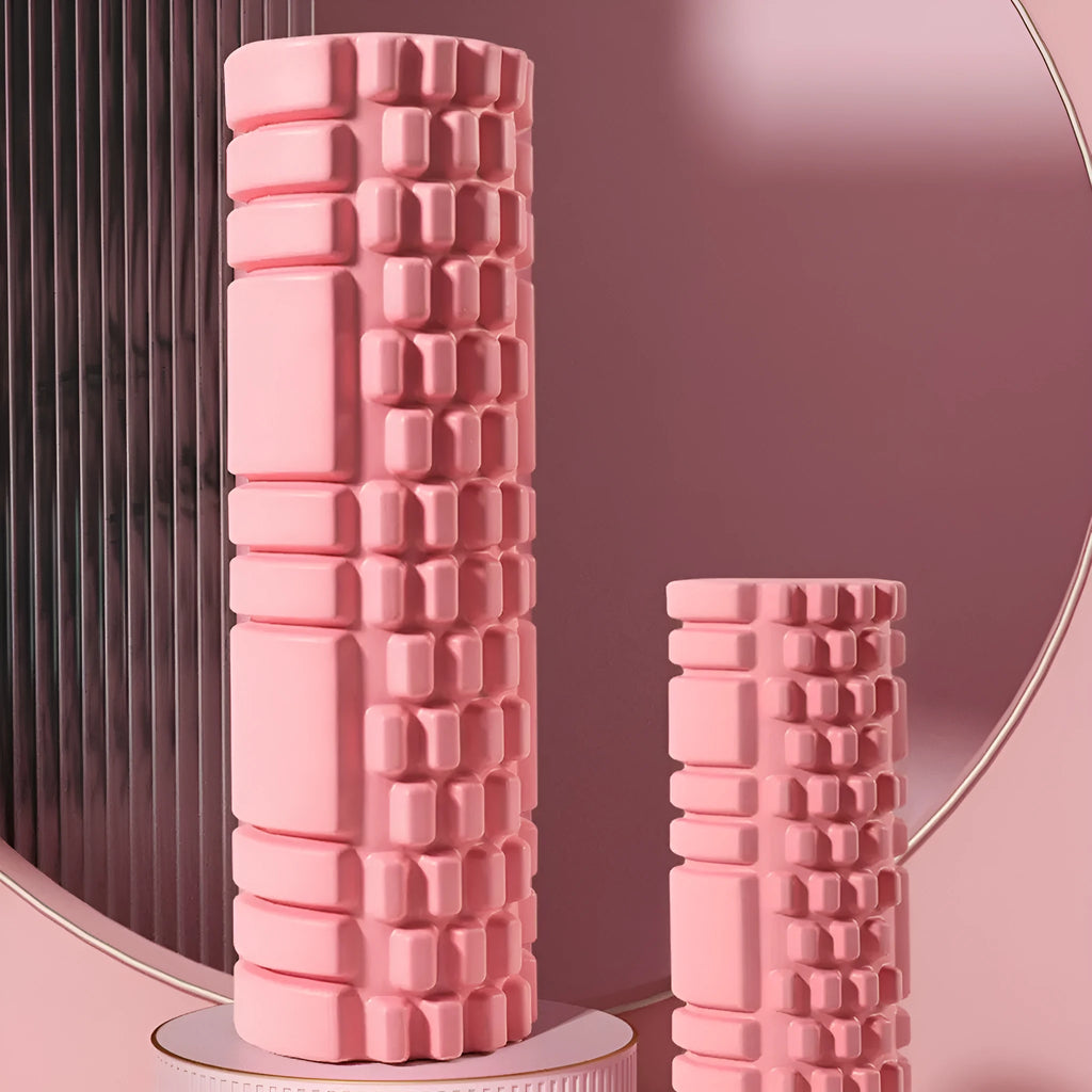EVA foam roller for fitness recovery in multiple colour options showing cylindrical design