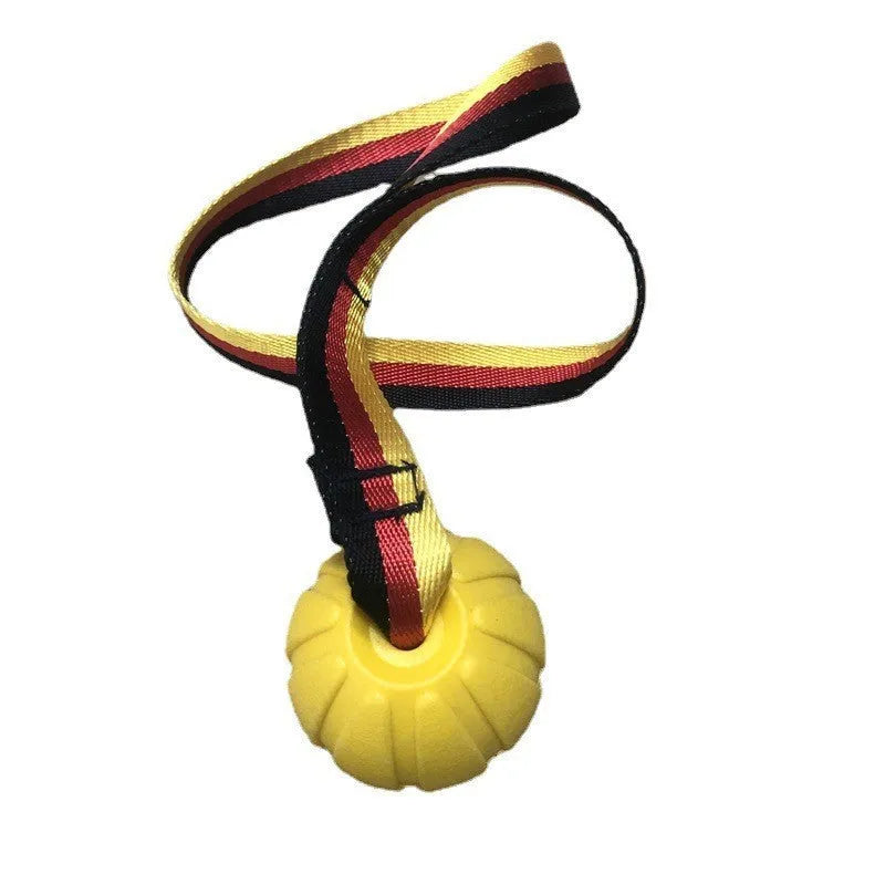 Floating camouflage and yellow EVA tetherball dog toys in three sizes: 6.5cm, 7cm, and 9cm diameters