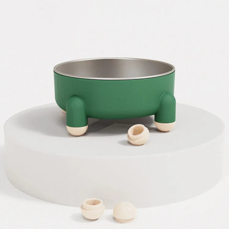 Green stainless steel pet bowl with a non-slip silicone ring and high foot for dogs and cats