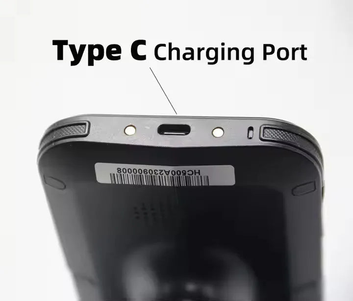 SLP-05 handheld Android UHF RFID reader and scanner with integrated barcode scanner and fingerprint sensor.