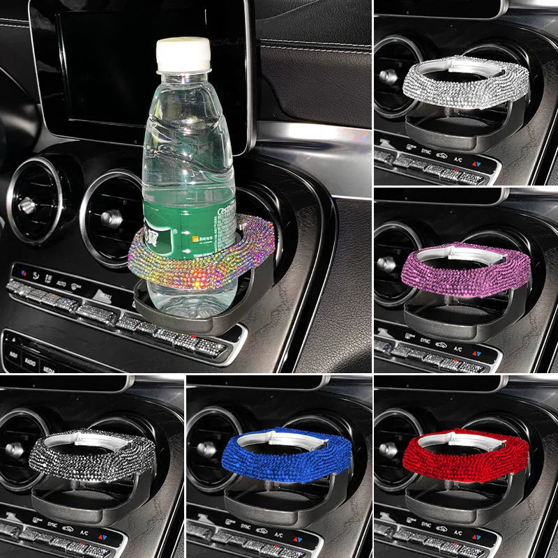 Rhinestone decorated car air vent cup holder bracket in choice of colours