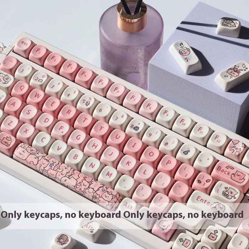 Pink Fragrant Pig themed key caps for mechanical keyboards with five-sided printing