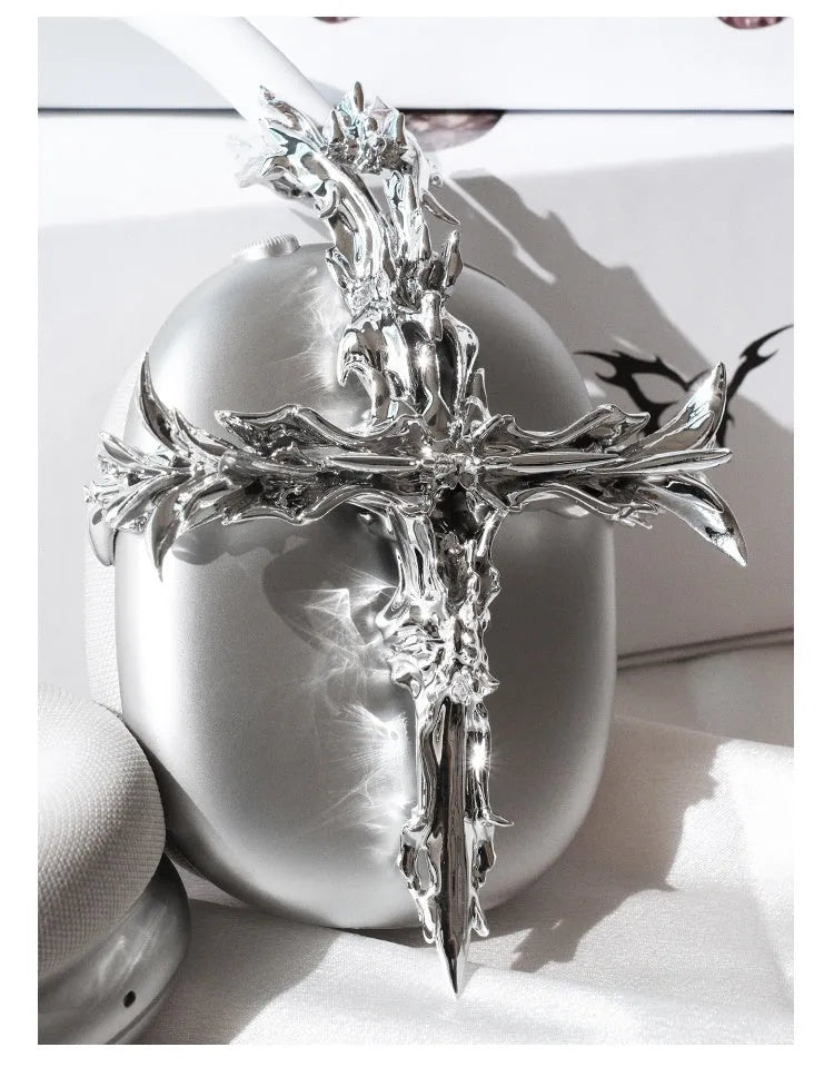 Gothic cross design resin headphone cover for Apple AirPods Max in black or silver colour