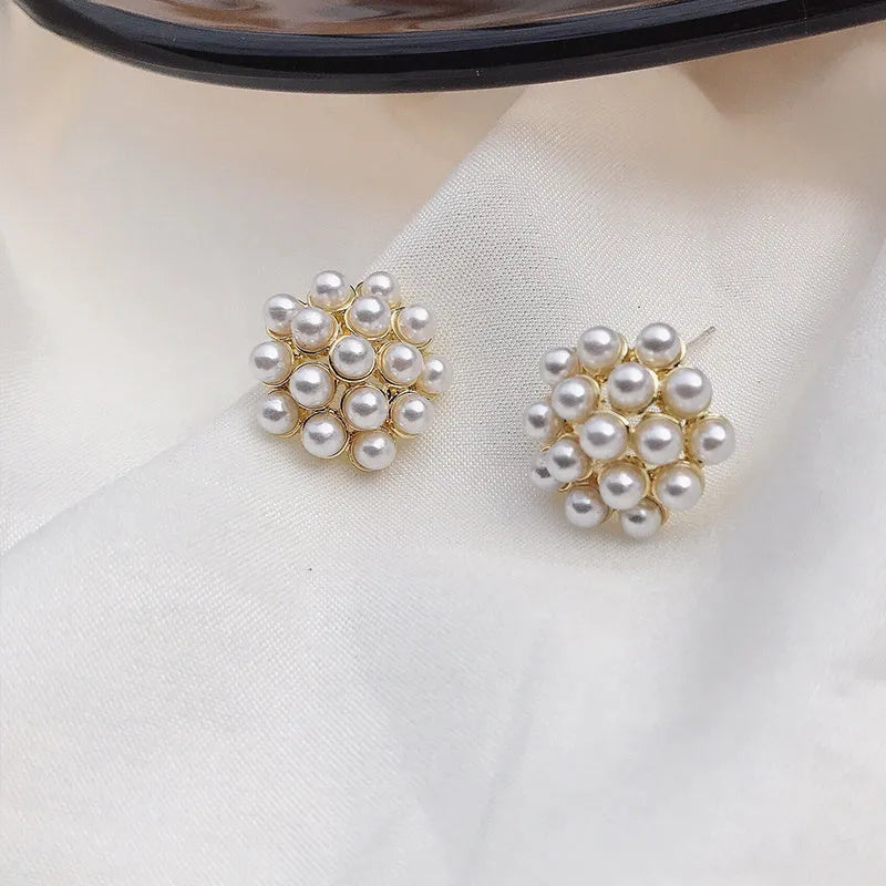 Korean style pineapple starfish pearl earrings in electroplated alloy with gemstone inlay