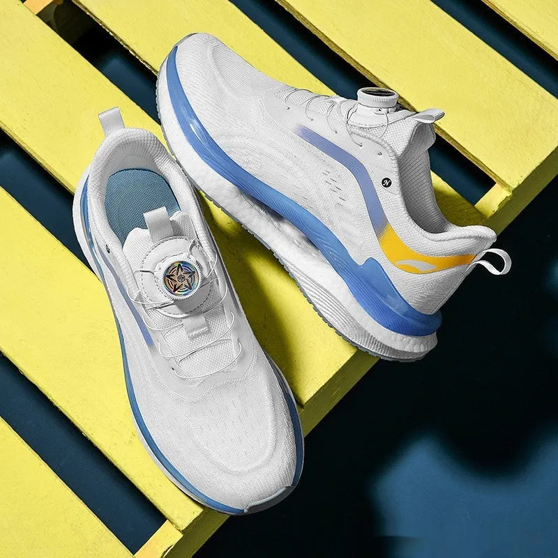 Men's high-top breathable running sneakers in cotton candy colour with buckle fastening and composite sole