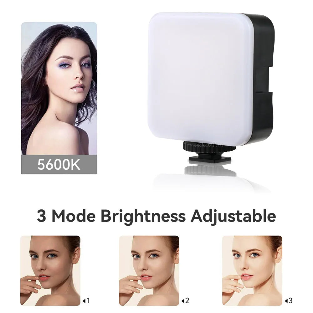 Square pocket-sized camera flash tripod light with rotatable head showing compact dimensions