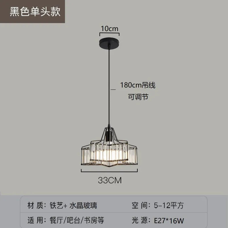 Modern LED crystal chandelier ceiling lamp in black finish with crystal decorative elements