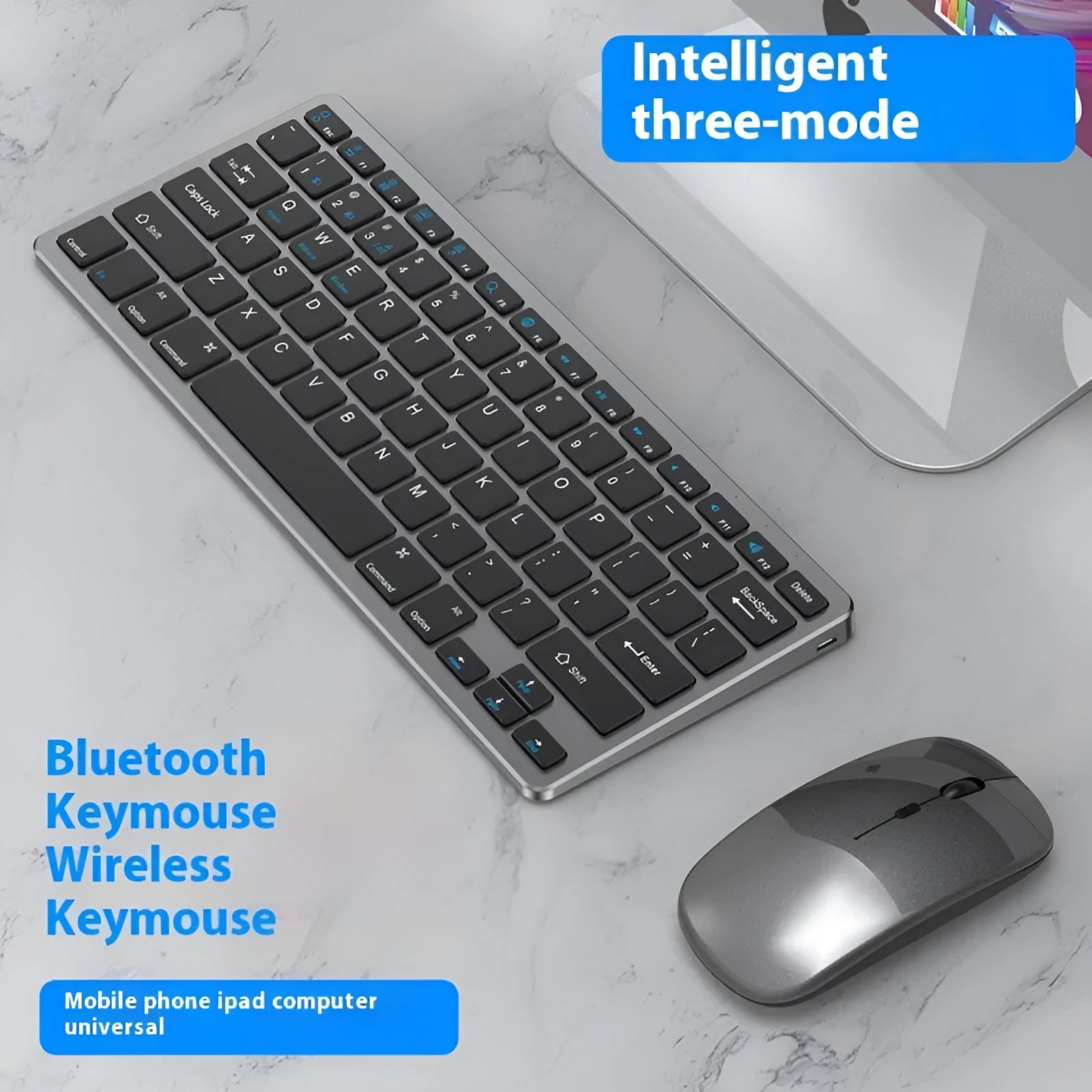 Ultra-thin wireless keyboard and mouse combo in black, gun colour, or silver with protective keyboard cover