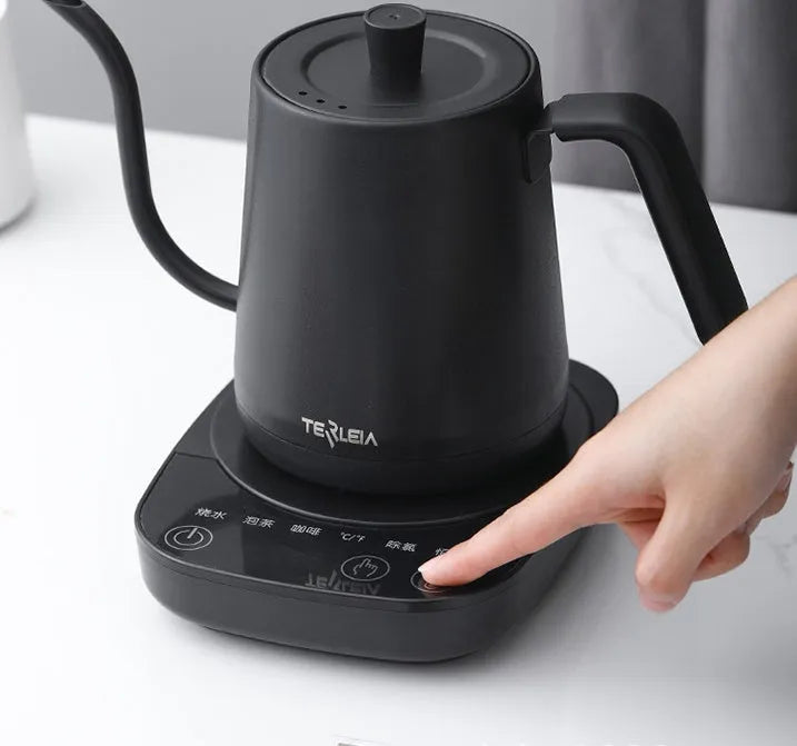 Black slender mouth stainless steel electric kettle with touch operation for office