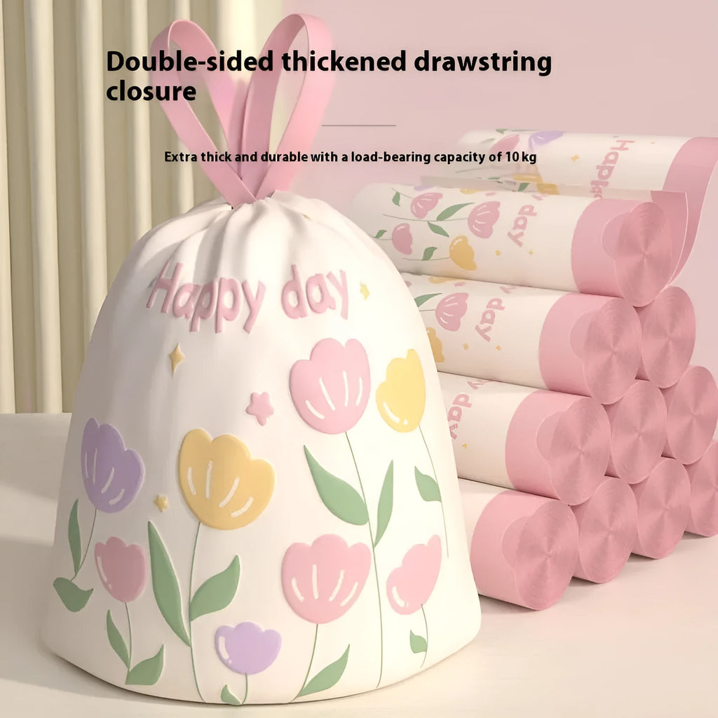 Pink drawstring garbage bags with degradable PE material and argy wormwood mosquito repellent properties