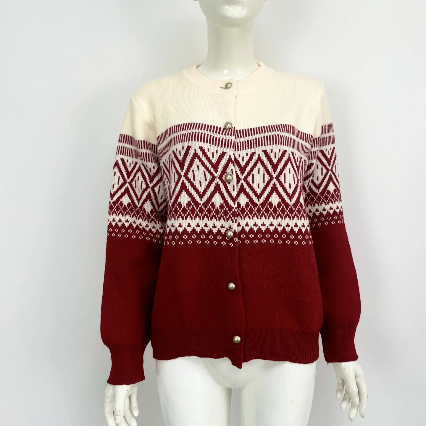 Women's long-sleeved alpaca wool cardigan sweater with contrast colour street fashion design