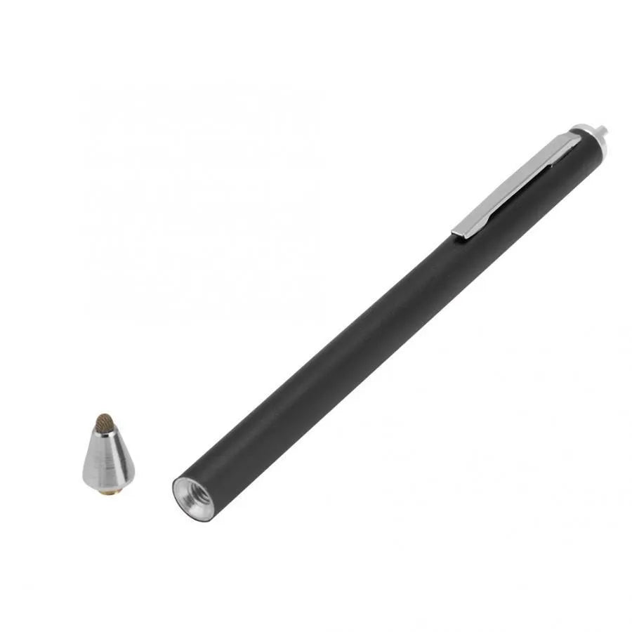 Metal stylus pen with a fine black tip, shown in seven colour options.