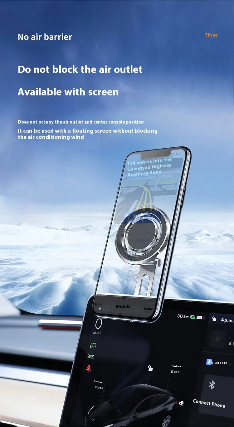 F62 magnetic car phone bracket in silver with rotary arm for dashboard mounting