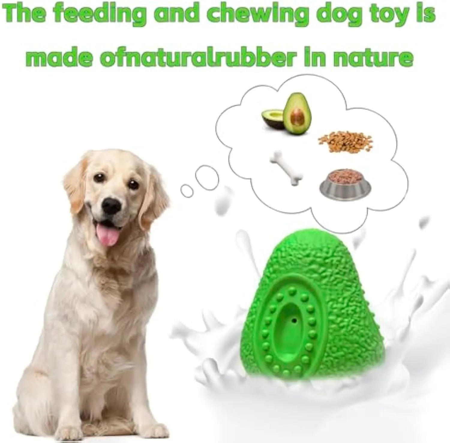Green avocado-shaped rubber dog chew toy for aggressive chewers on white background