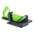 Green and red vegetable cutter with stainless steel blades for slicing carrots and potatoes