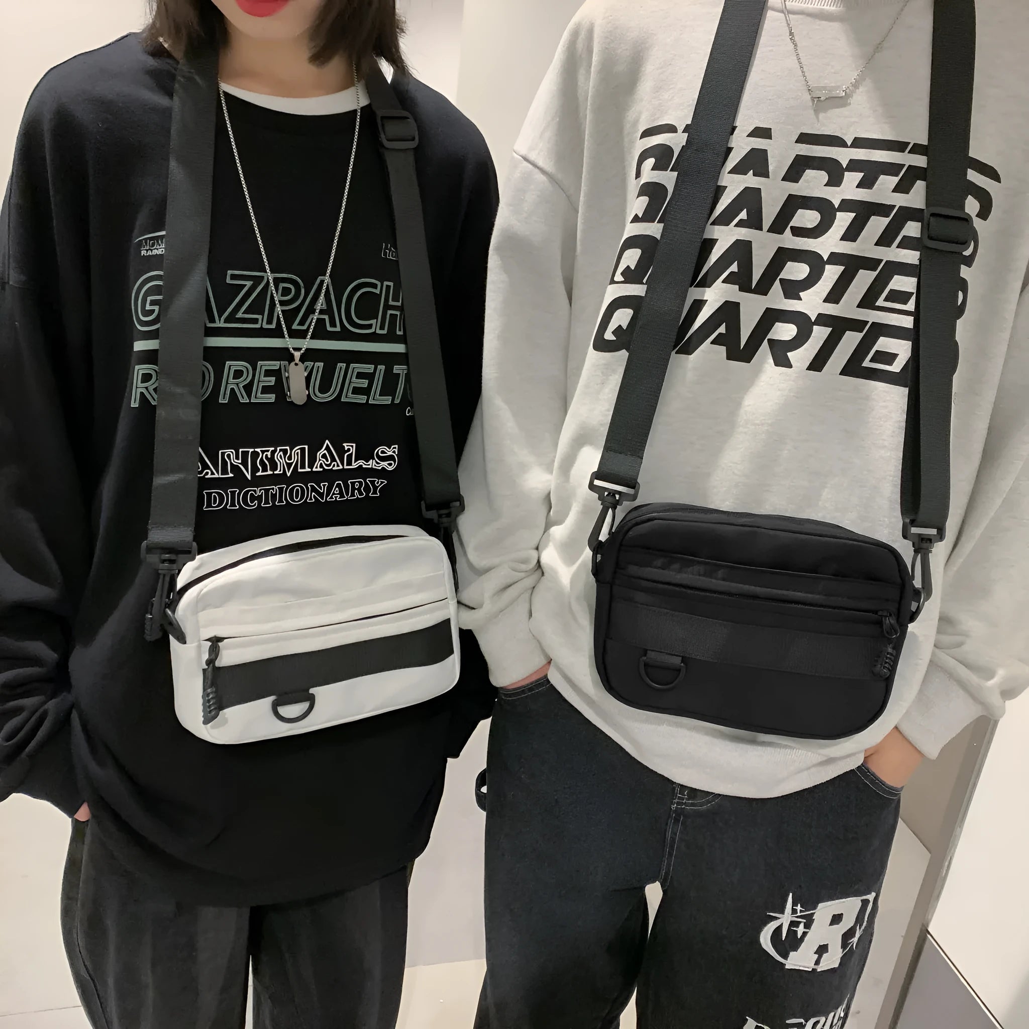 Men's solid colour nylon crossbody messenger bag with adjustable strap in street style