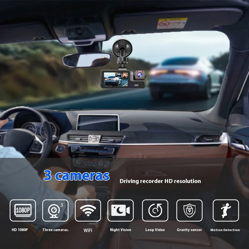 WiFi driving recorder with 2.0-inch screen and reversing camera for car front and rear monitoring