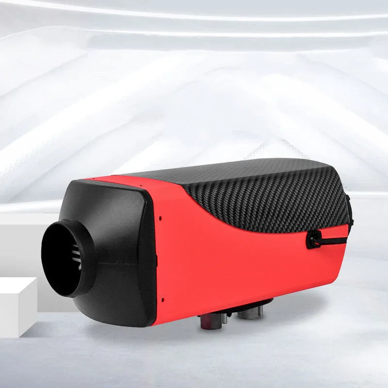 Diesel auxiliary air heater unit with oil pump, fuel tank, pipes, and wiring for vehicle installation.