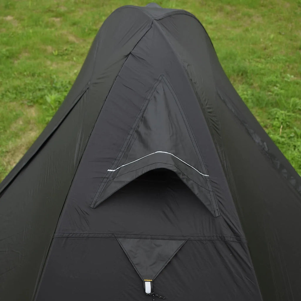 Single person dome tent with aluminum poles in a choice of red, black, or orange colours, shown pitched.