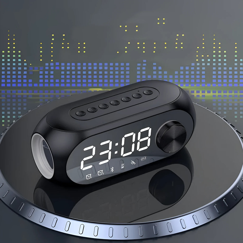 S8 coloured USB-powered portable Bluetooth speaker with enhanced bass and clock display