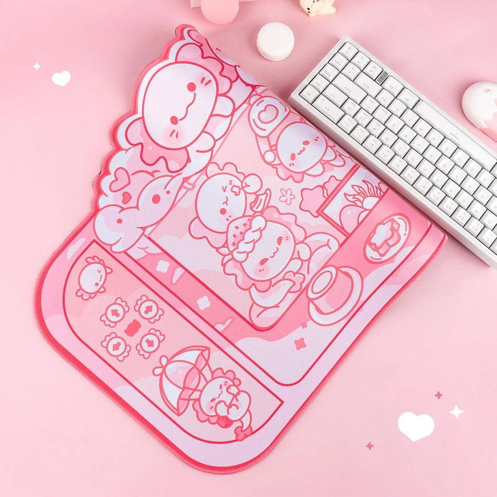 Large rectangular cloth mouse pad with a hexagonal dragon crane machine anime pattern, measuring 75cm by 40cm.