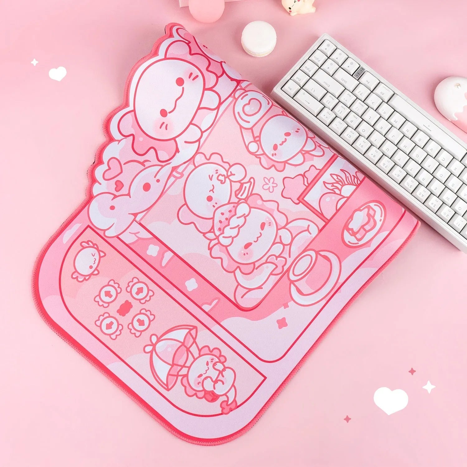 Large rectangular cloth mouse pad with a hexagonal dragon crane machine anime pattern, measuring 75cm by 40cm.