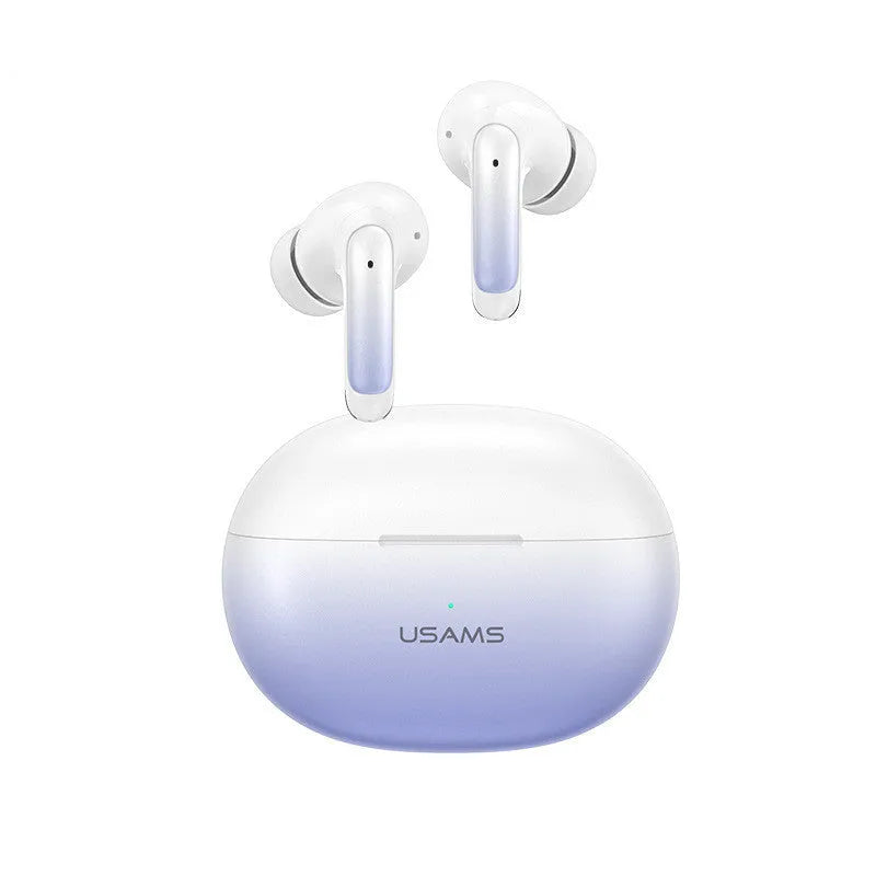 Wireless sports gaming Bluetooth in-ear headset in gradient blue colour, showing earbud design.