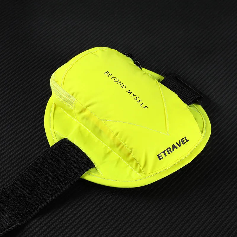 Lightweight reflective running arm bag with adjustable strap and phone compartment
