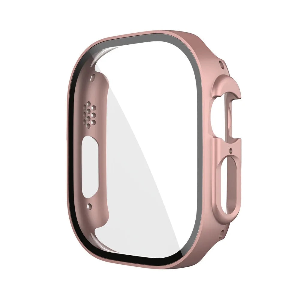 PC tempered film smartwatch case in various colours and sizes on a table