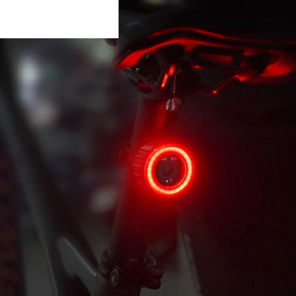 Black intelligent induction brake taillight for bicycles with aluminium alloy construction and seat tube bracket