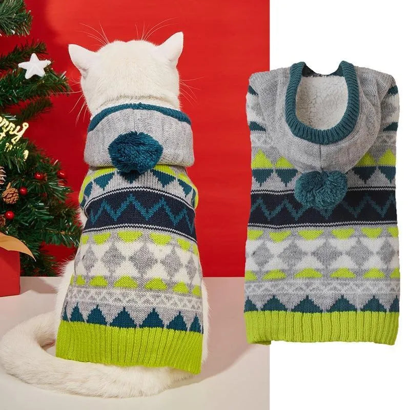 Classic diamond pattern acrylic pet sweater for dogs and cats in blue, green or pink