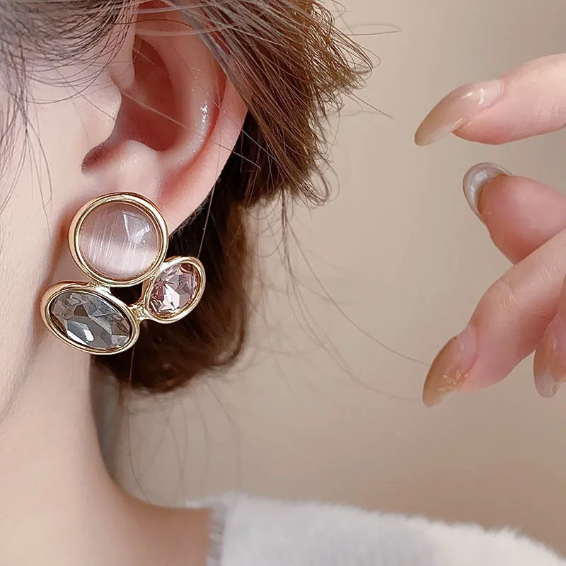 Retro geometric copper earrings for women in silver needle golden purple gray colour
