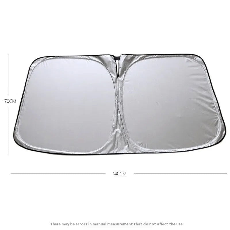 Aluminium foil car sunshade in titanium silver colour showing rectangular shape and reflective surface