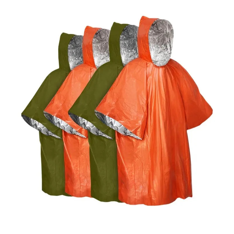 Marathon Wild cross-country raincoat in orange and army green colours showing 100x130cm dimensions