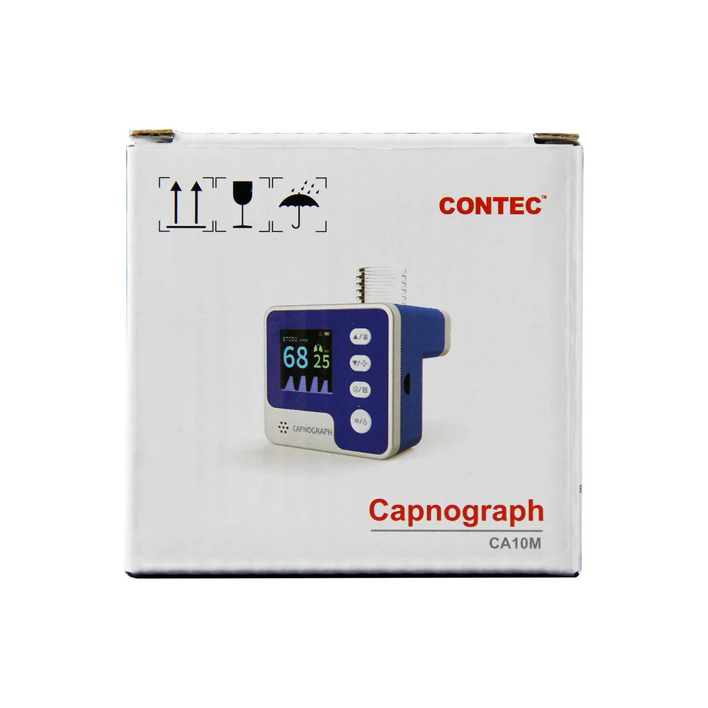 Veterinary mainstream CO2 capnograph CA10M monitor with ETCO2 and respiration rate display, alarm indicator, and battery power