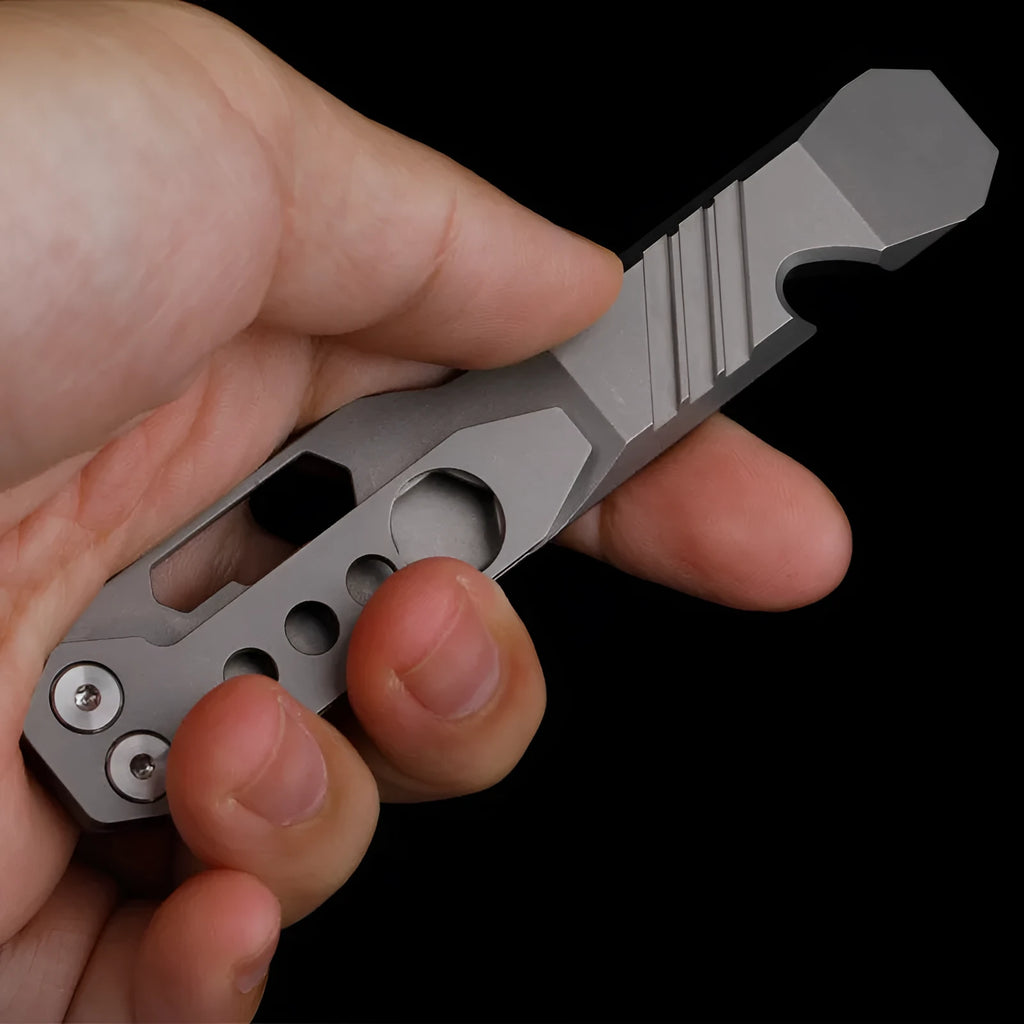 TC4 titanium alloy multi-function crowbar screwdriver tool with bottle opener and glass breaker.
