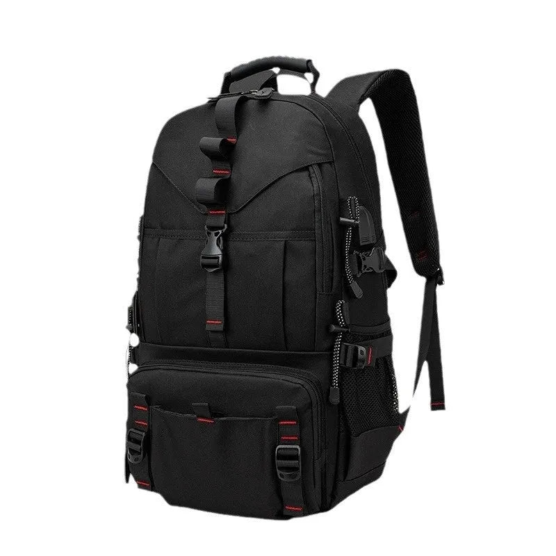 Men's large black waterproof Oxford cloth hiking backpack with anti-theft features