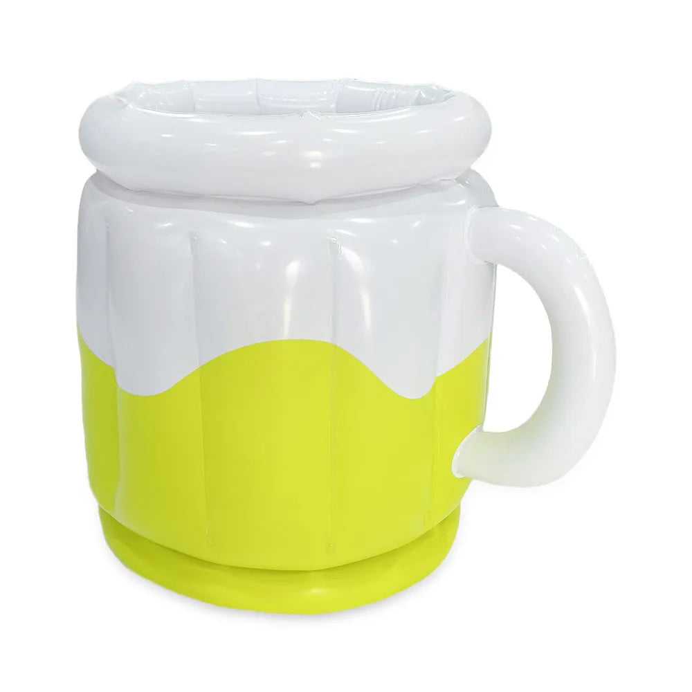 Yellow inflatable PVC ice bucket designed for cooling 2L beer steins at outdoor events