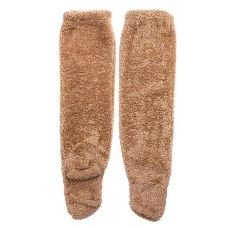 Thickened solid colour leg warmer for women in brown and light grey