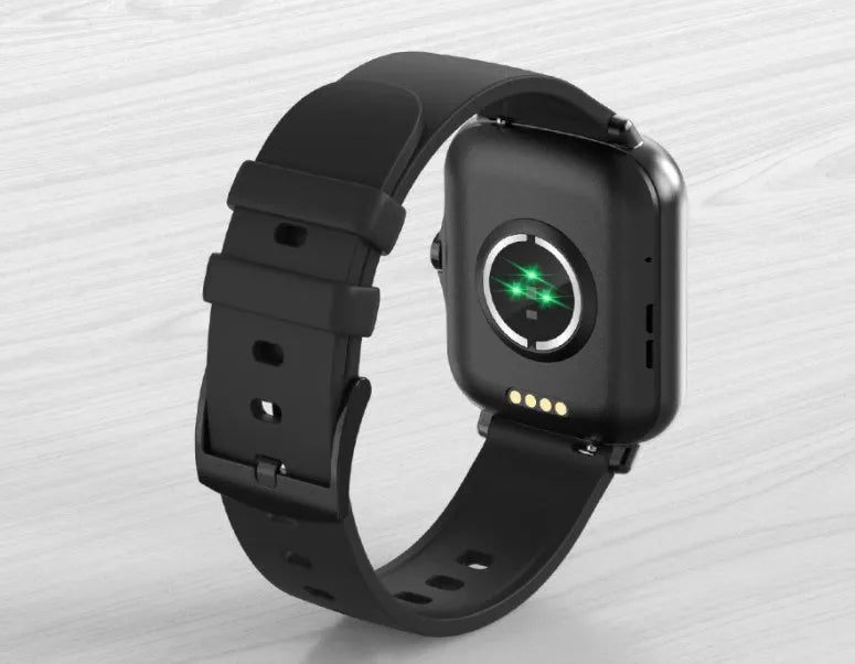 Black smart watch with 1.7-inch colour touch screen on adjustable silicone strap