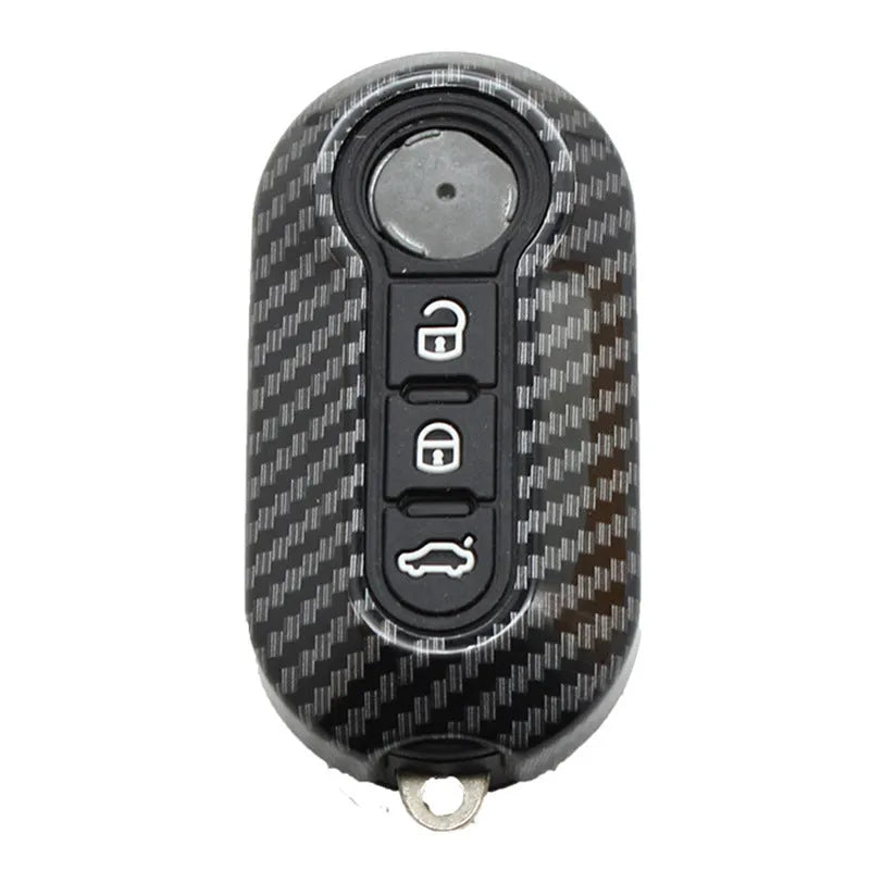 Fiat 500 ABS key case shell in black, red and dark blue colours with carbon fibre style texture