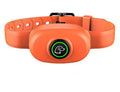 Black and orange waterproof remote-controlled dog training collar with rechargeable unit.