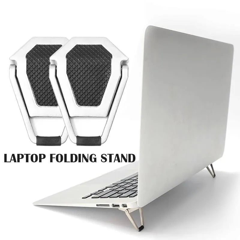 Silver aluminium alloy foldable computer bracket with 3M adhesive backing for under-desk mounting