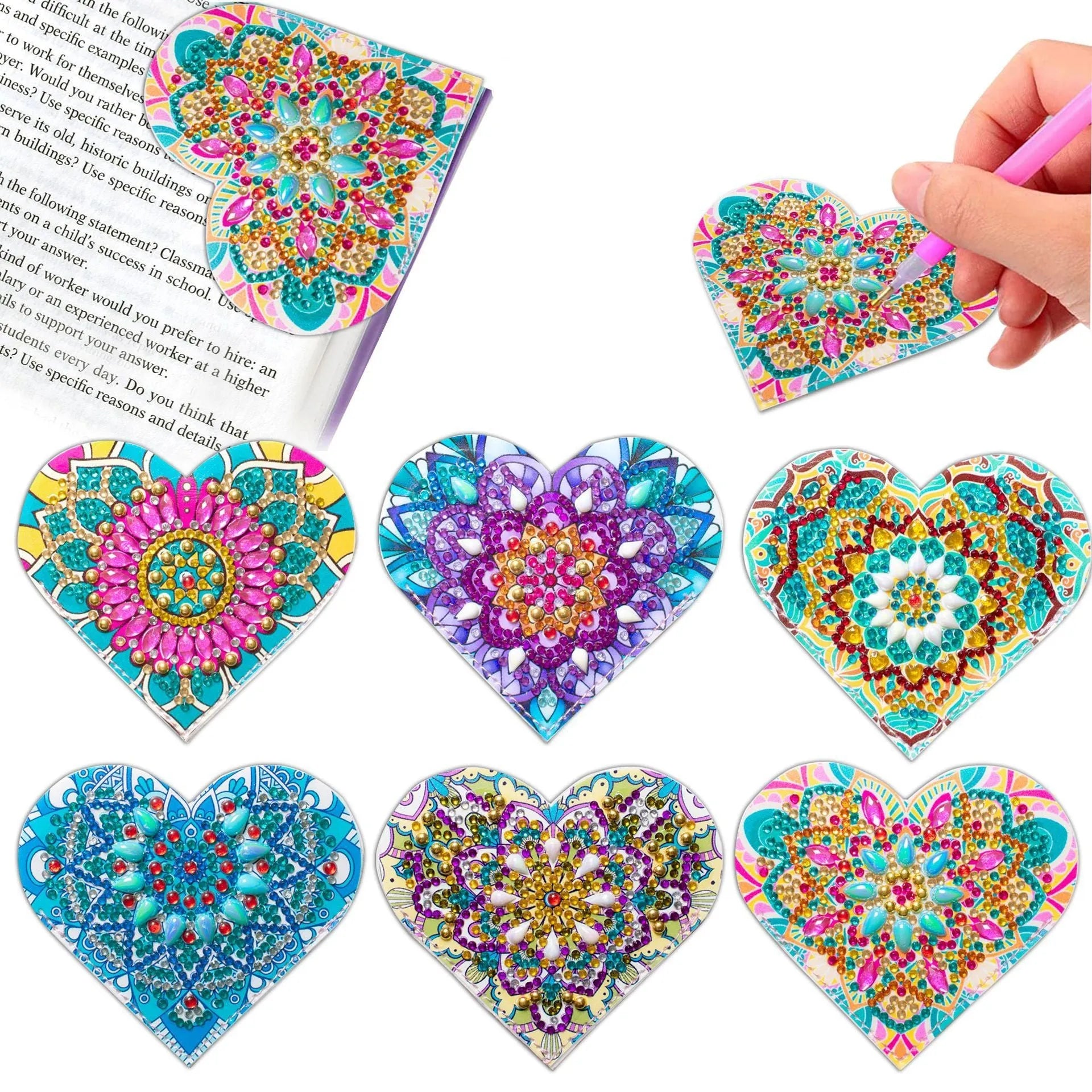 Six handmade PU leather bookmarks with crystal flower cornerite decoration in modern simplicity style
