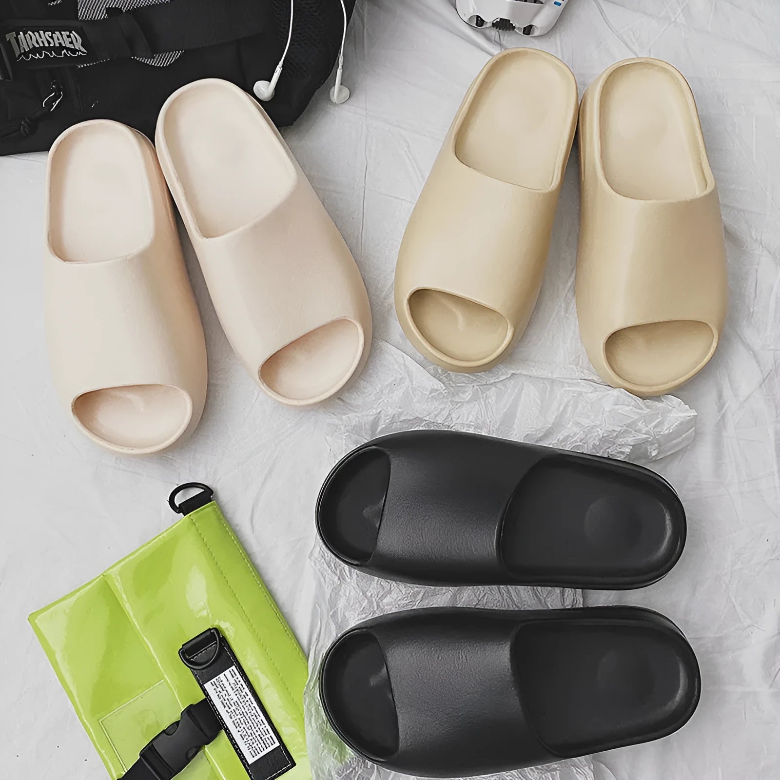 Women's thick sole beach slippers in four colour options with injection moulded EVA construction